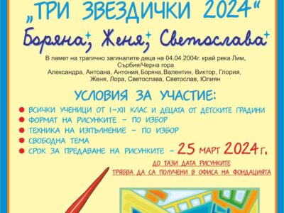 СТАРТИРА  XIX НАЦИОНАЛЕН КОНКУРС-ИЗЛОЖБА ЗА ДЕТСКА РИСУНКА „ТРИ ЗВЕЗДИЧКИ 2024“